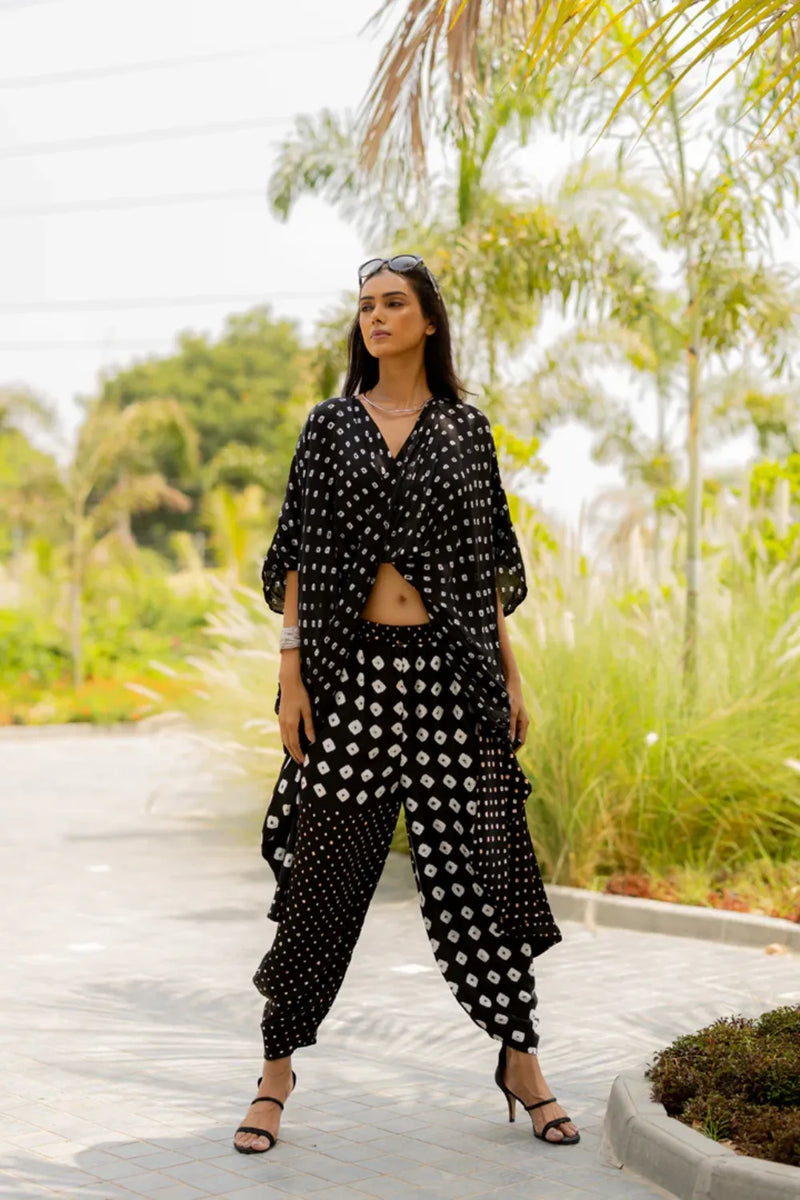 CHOTA MOTA WRAP DHOTI-BLACK silk by Dyelogue in black color for women in Singapore