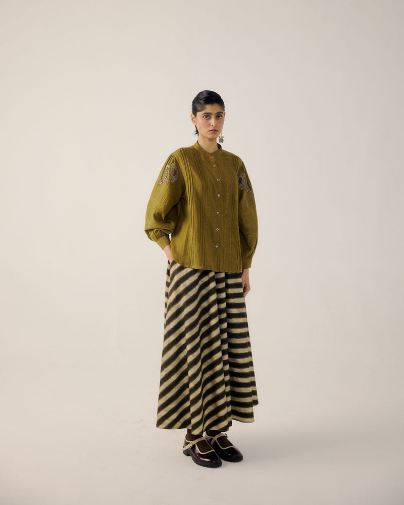 CIRCLE SKIRT-B&W Stripes satin by CORD for women in Singapore