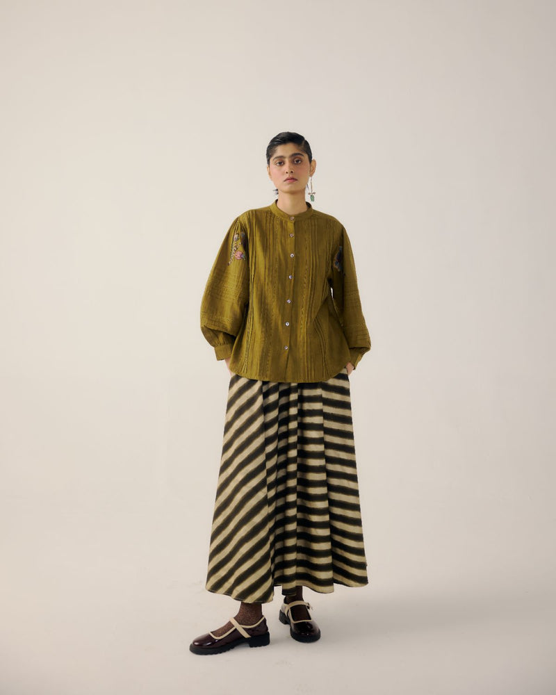 CIRCLE SKIRT-B&W Stripes satin by CORD for women in Singapore
