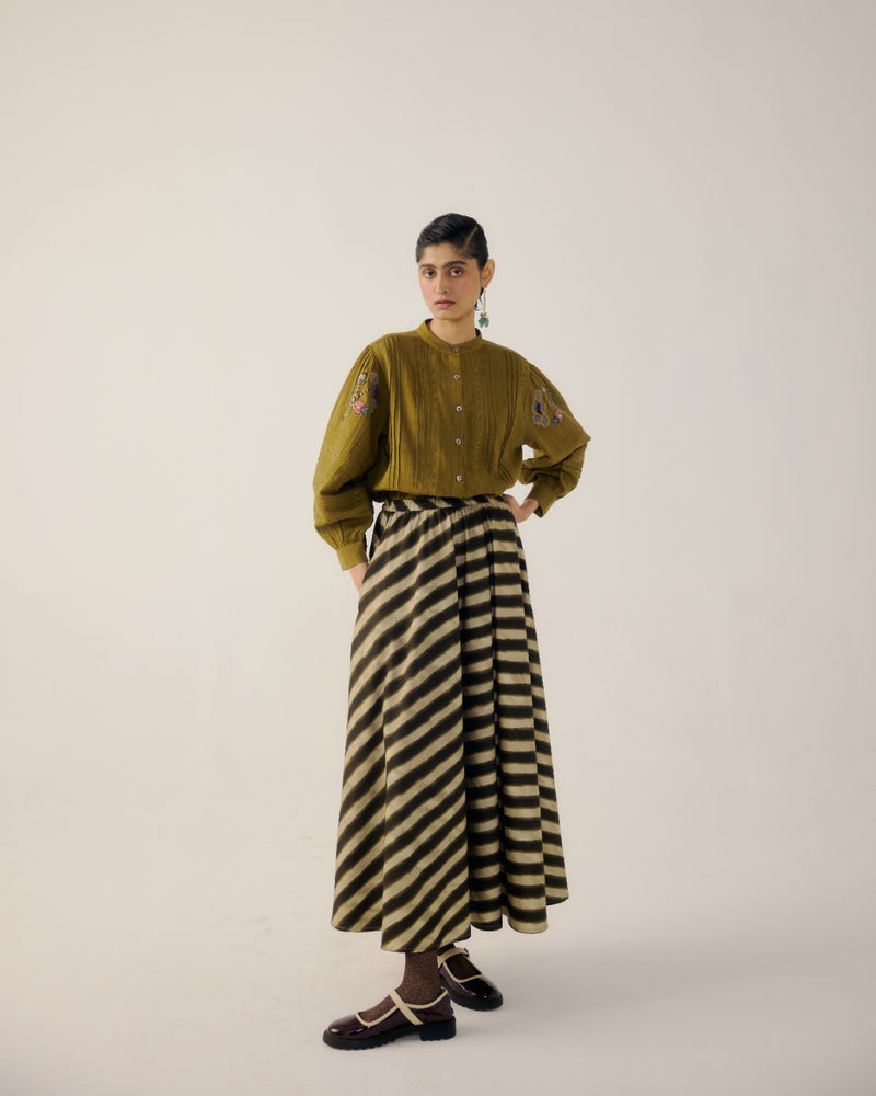 CIRCLE SKIRT-B&W Stripes satin by CORD for women in Singapore