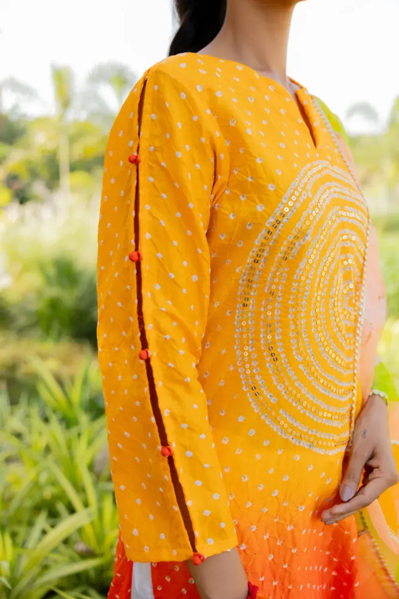 CIR SEQ KURTA-YELLOW ORANGE SHADED silk by Dyelogue in multi color for women in Singapore