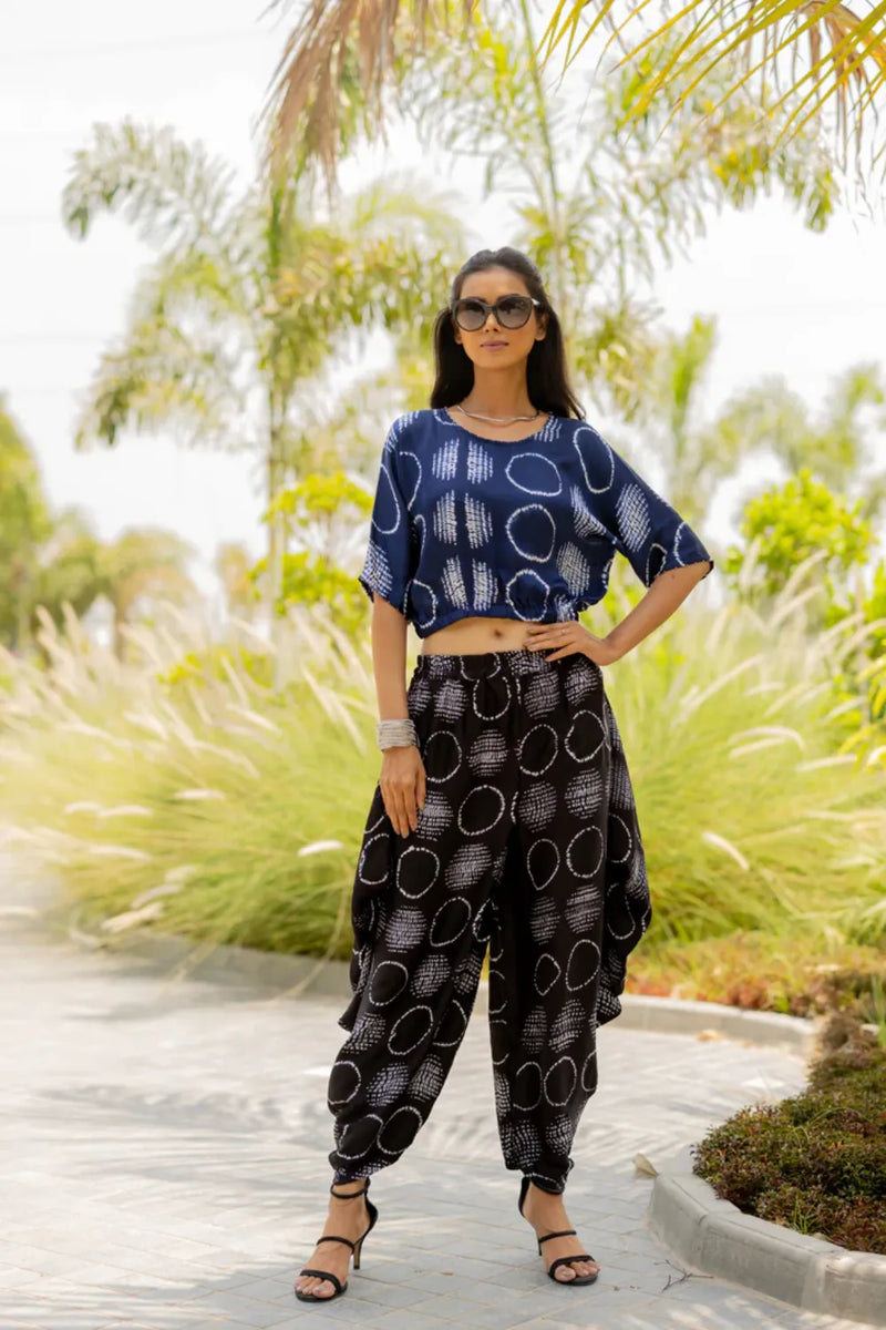 CIR SHIB CROP TOP-BLUE silk by Dyelogue in blue color for women in Singapore