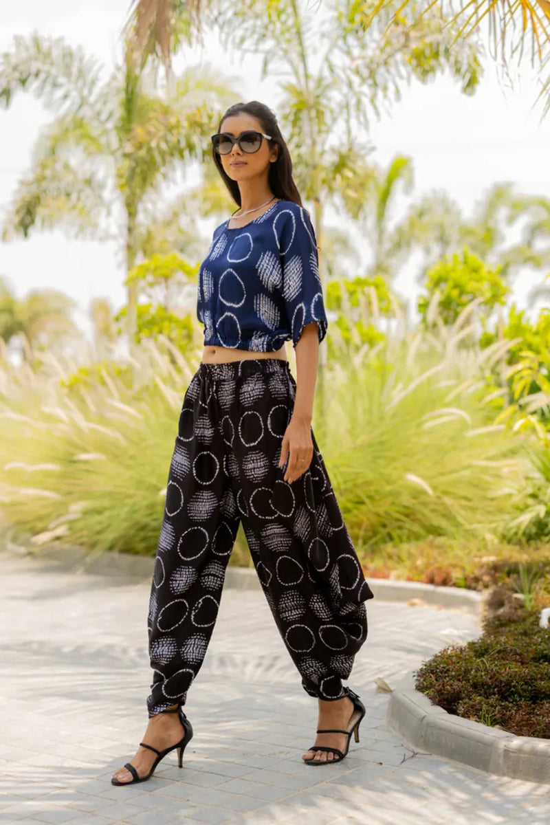 CIR SHIB CROP TOP-BLUE silk by Dyelogue in blue color for women in Singapore