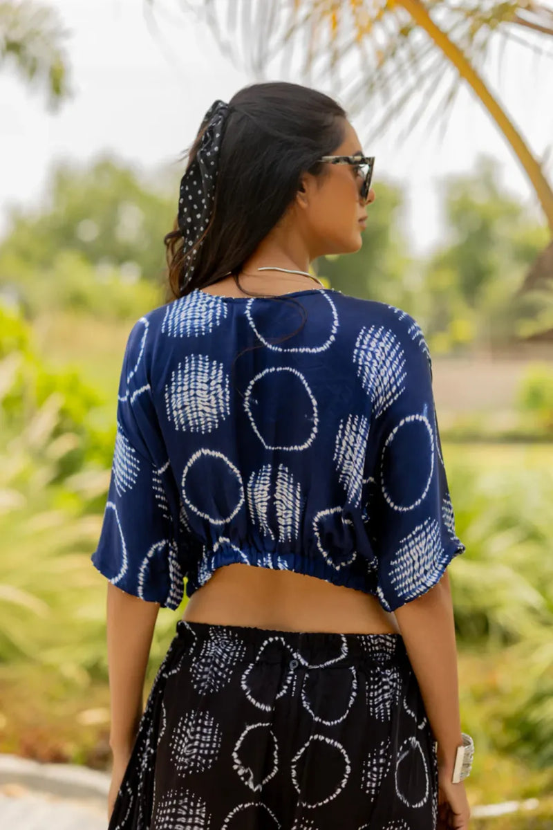 CIR SHIB CROP TOP-BLUE silk by Dyelogue in blue color for women in Singapore