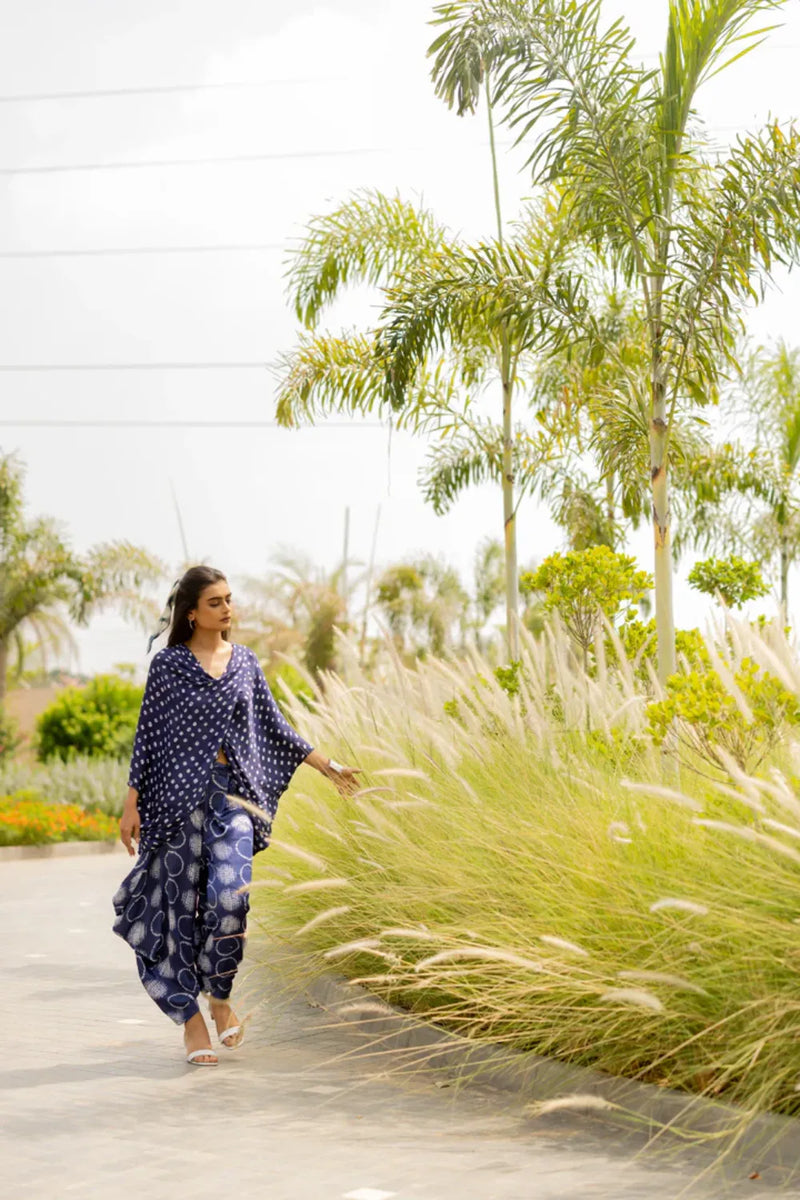 CIR SHIB WRAP DHOTI-BLUE silk by Dyelogue in blue color for women in Singapore
