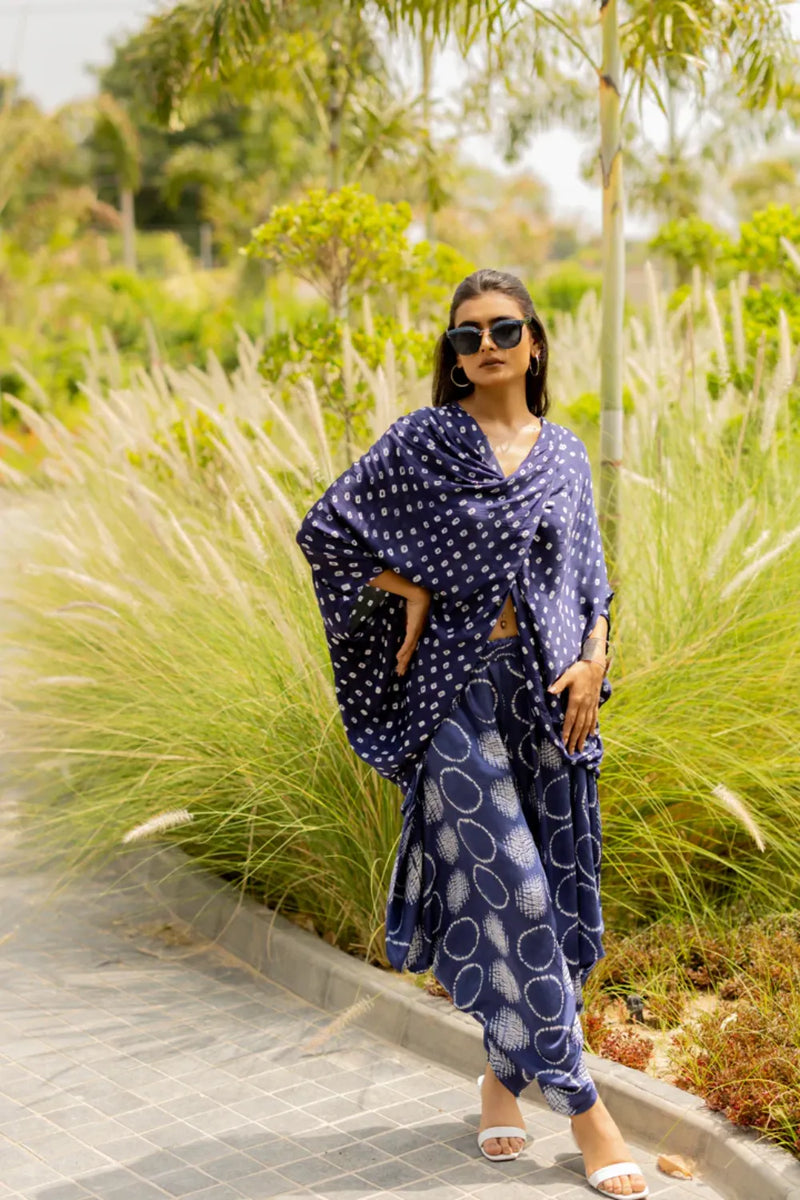 CIR SHIB WRAP DHOTI-BLUE silk by Dyelogue in blue color for women in Singapore