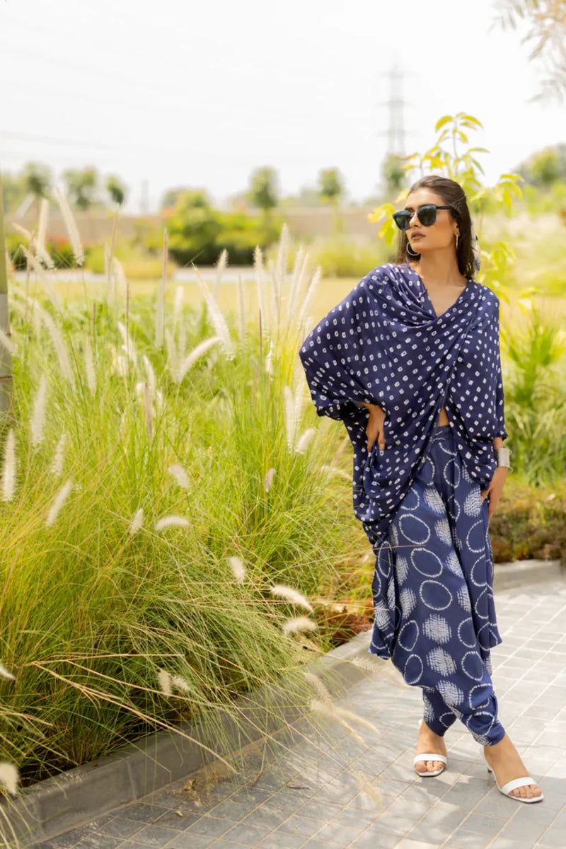 CIR SHIB WRAP DHOTI-BLUE silk by Dyelogue in blue color for women in Singapore