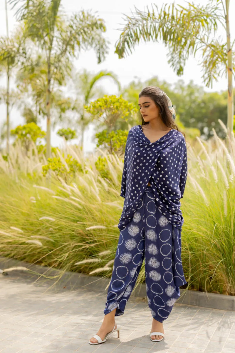 CIR SHIB WRAP DHOTI-BLUE silk by Dyelogue in blue color for women in Singapore