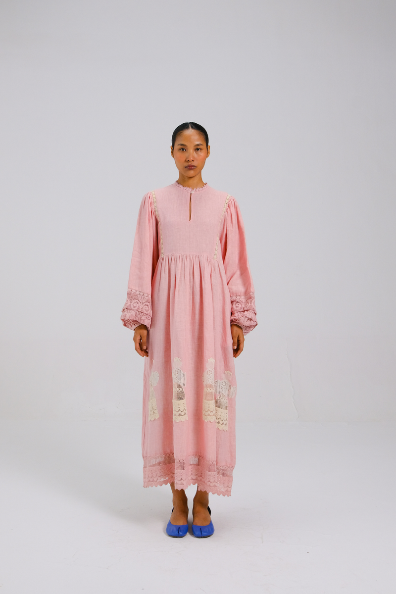 CLAIRE DRESS - Rose doll appl. all linen by CORD for women in Singapore