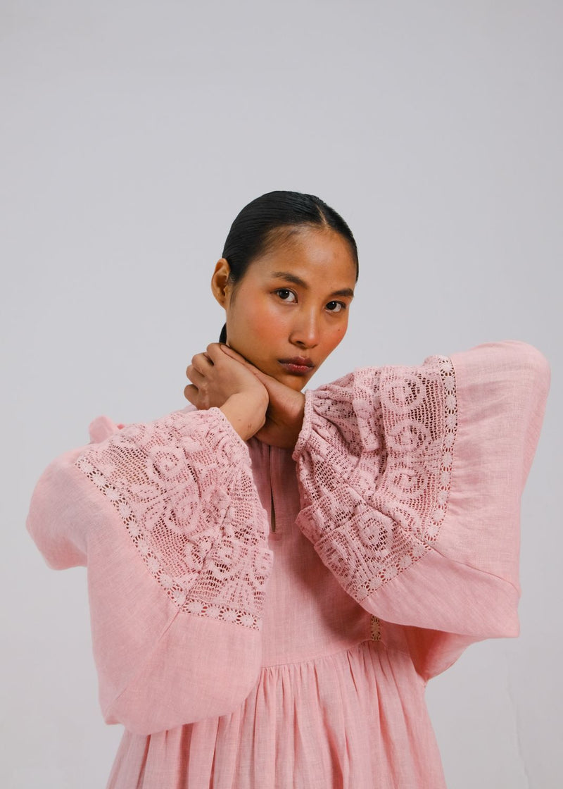 CLAIRE DRESS - Rose doll appl. all linen by CORD for women in Singapore