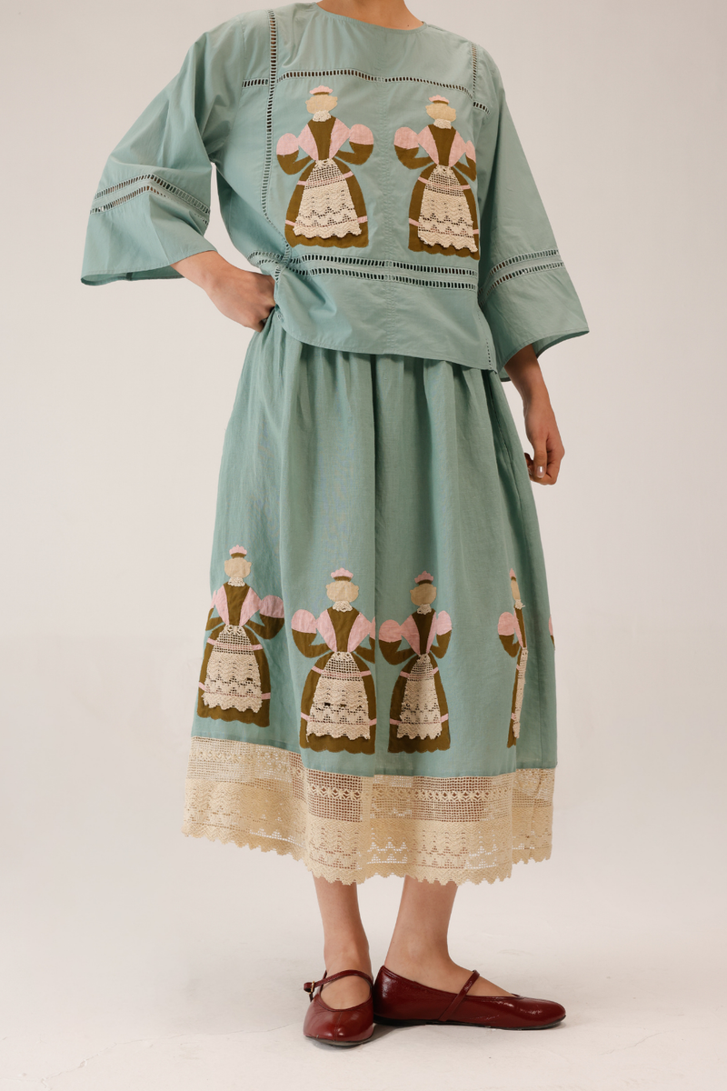 CLAIRE SKIRT - DOLL PB APPL all linen by CORD for women in Singapore