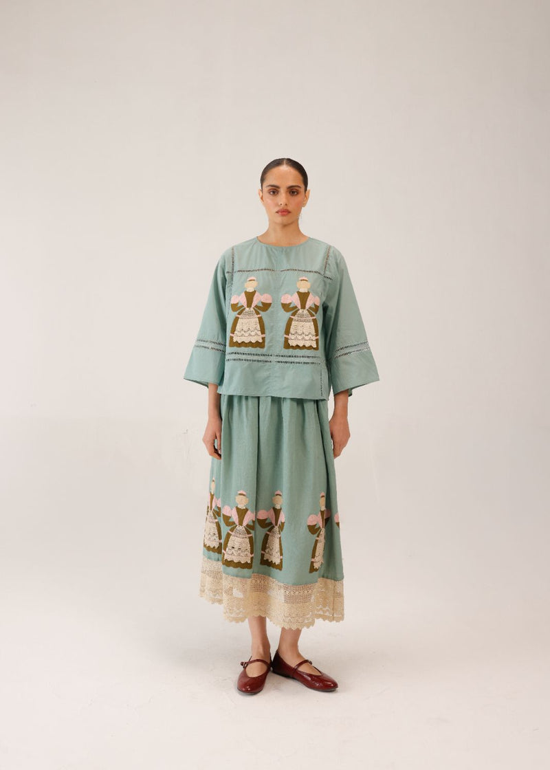 CLAIRE SKIRT - DOLL PB APPL all linen by CORD for women in Singapore