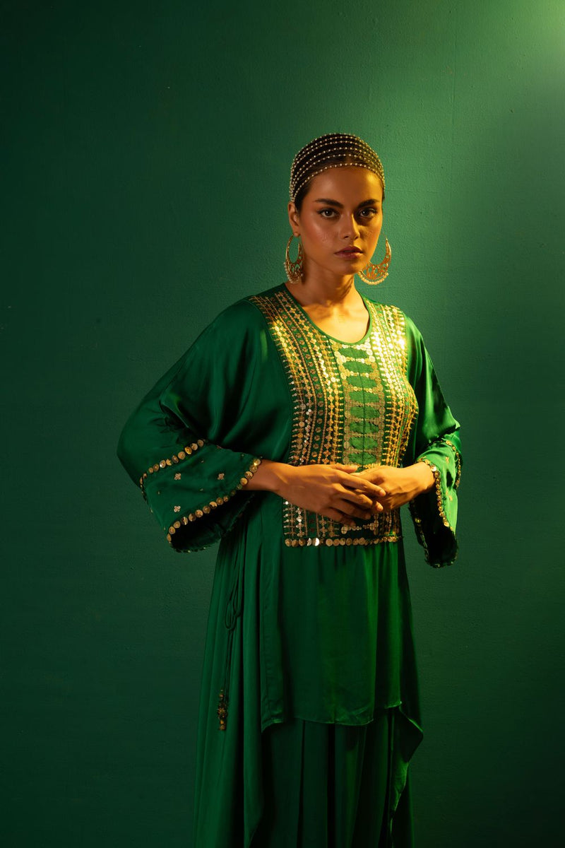 Chamakeen Green Tunic with Dhoti Skirt