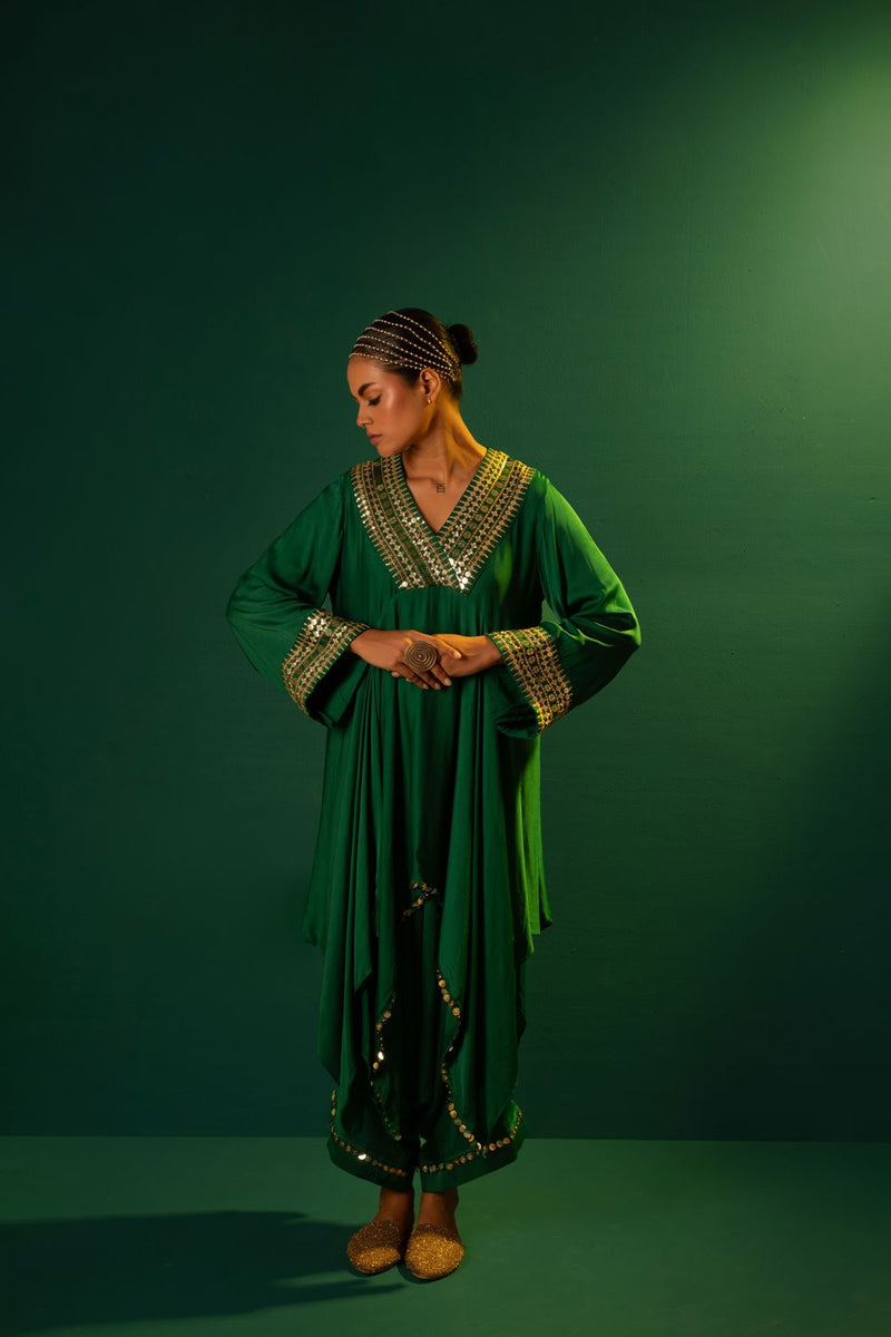 Chamakeen Ariyana Green Asymmetrical Tunic Set