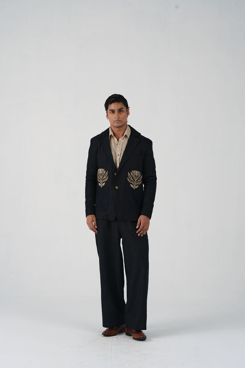 Harlem Blazer Set-Bouquet Applique linen co-ord set by CORD MEN in multi-color for men in Singapore