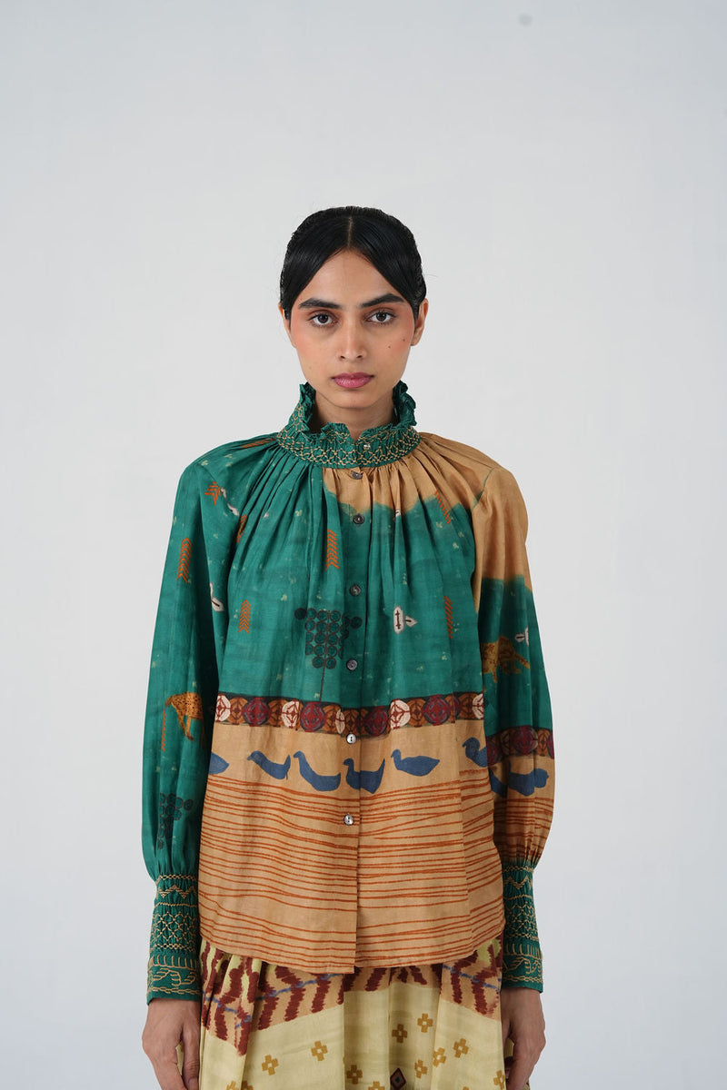 Farmer Top-Fresco cotton silk top and shirts by CORD in multi-color for women in Singapore