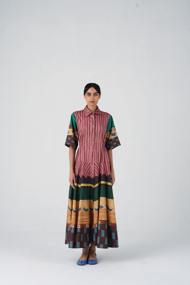 Amrai Dress-Fresco satin dress by CORD in multi-color for women in Singapore