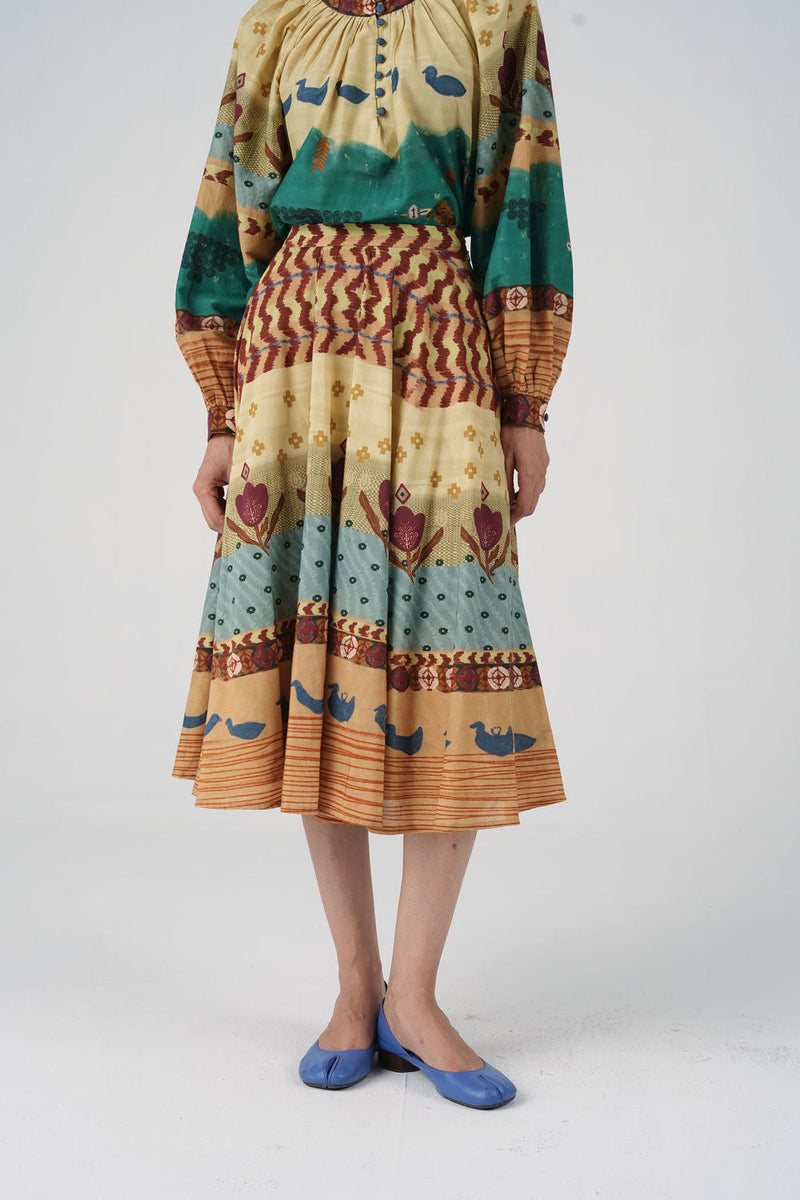 Bias Skirt-Fresco cotton silk skirt by CORD in multi-color for women in Singapore