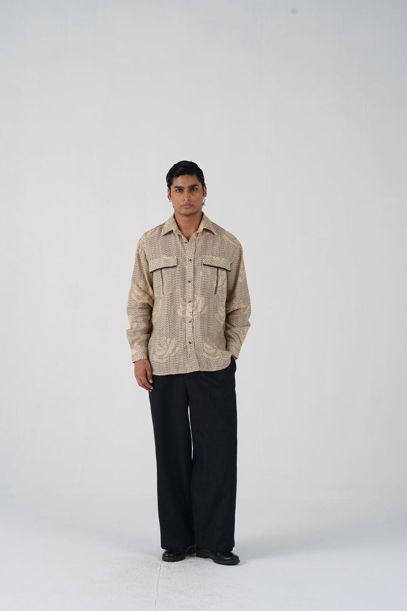 Hop Shirt-Striped Rose linen shirt by CORD MEN in multi-color for men in Singapore