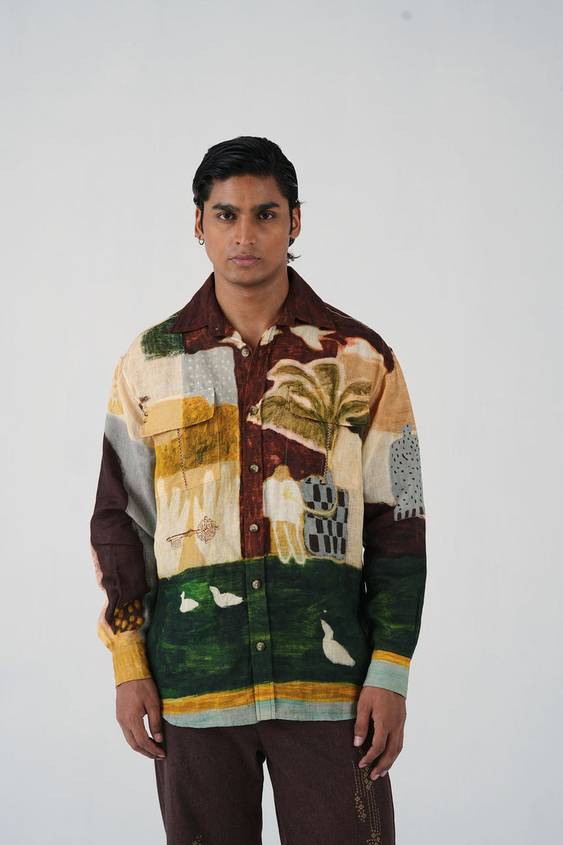 Hop Shirt-Evening Coffee linen shirt by CORD MEN in multi-color for men in Singapore