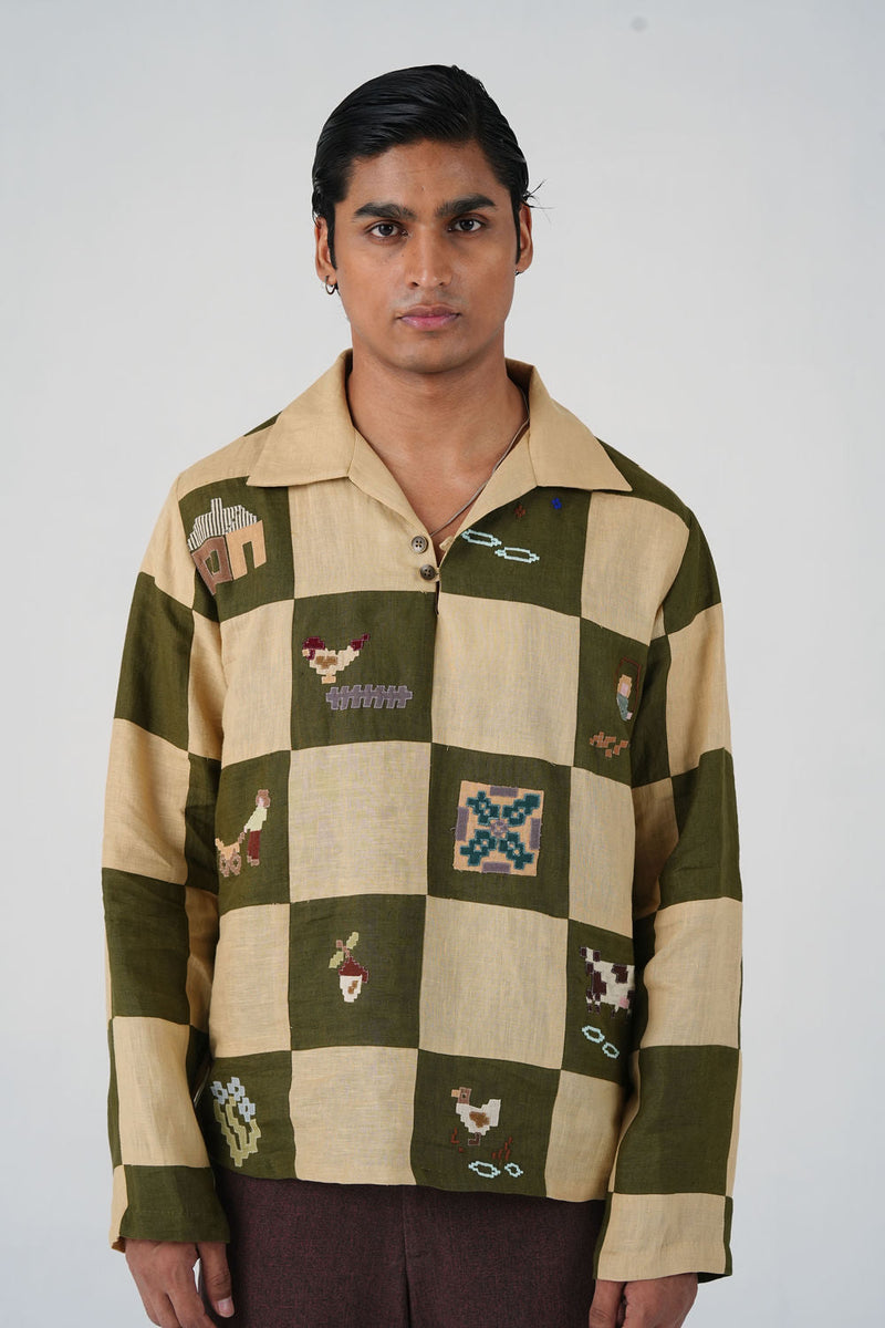 Ron Kurta-Countryside Applique linen kurta/kurta set by CORD MEN in multi-color for men in Singapore