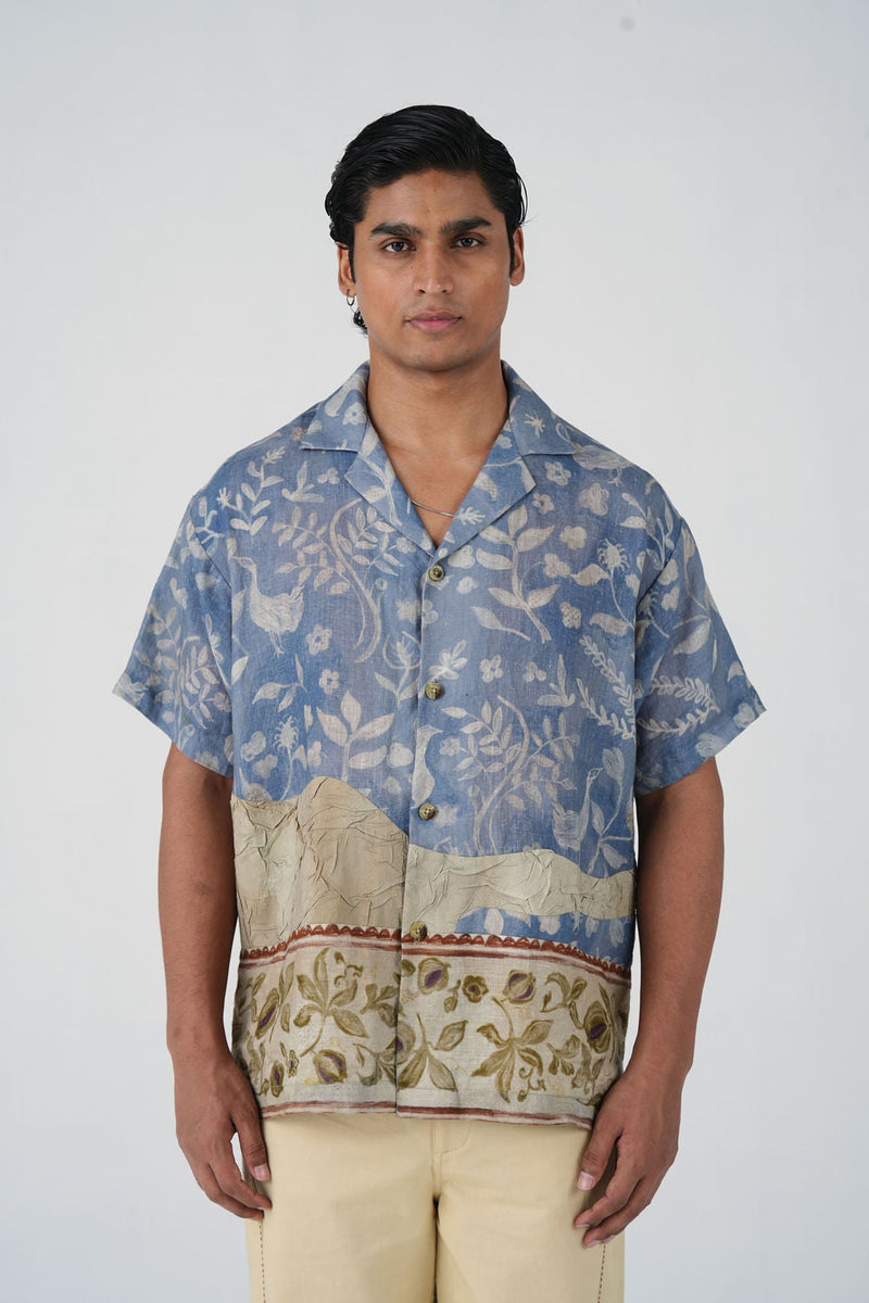 Unisex Shirt-Crumpled Wallpaper linen shirt by CORD MEN in multi-color for men in Singapore