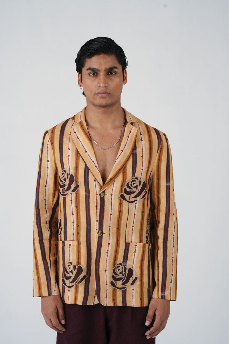 Odyssey Blazer-70'S Striper linen jacket by CORD MEN in multi-color for men in Singapore