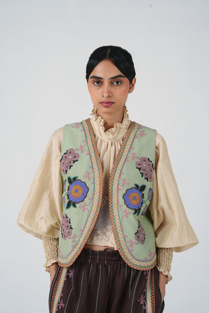 Ira Gillet-Blue Marigold cotton silk jacket/overlay by CORD in multi-color for women in Singapore