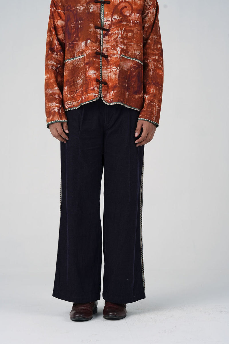 Wide Pants-Navy Blue Corduroy corduroy pant/trouser by CORD MEN in multi-color for men in Singapore