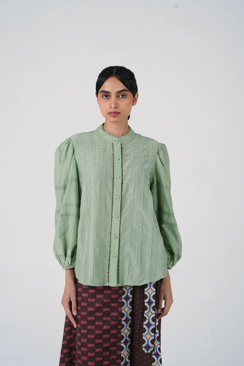Anna Top-Mint cotton silk top and shirts by CORD in multi-color for women in Singapore