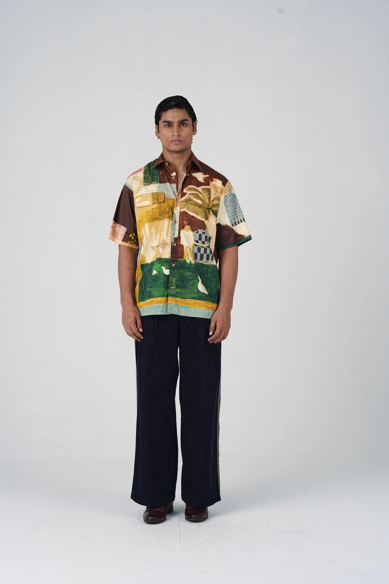 Skater Shirt-Evening Coffee cotton satin shirt by CORD MEN in multi-color for men in Singapore