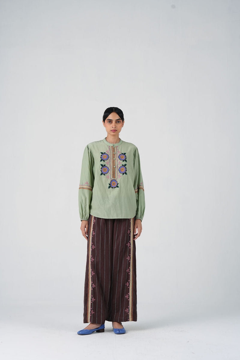 Jane Set-Blue Marigold cotton silk, linen co-ord set by CORD in multi-color for women in Singapore