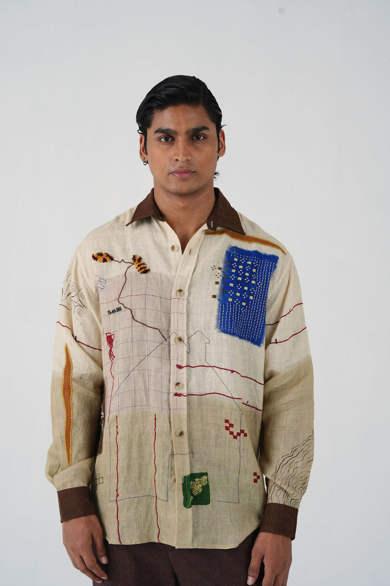 Hop Shirt-Mood Board linen shirt by CORD MEN in multi-color for men in Singapore