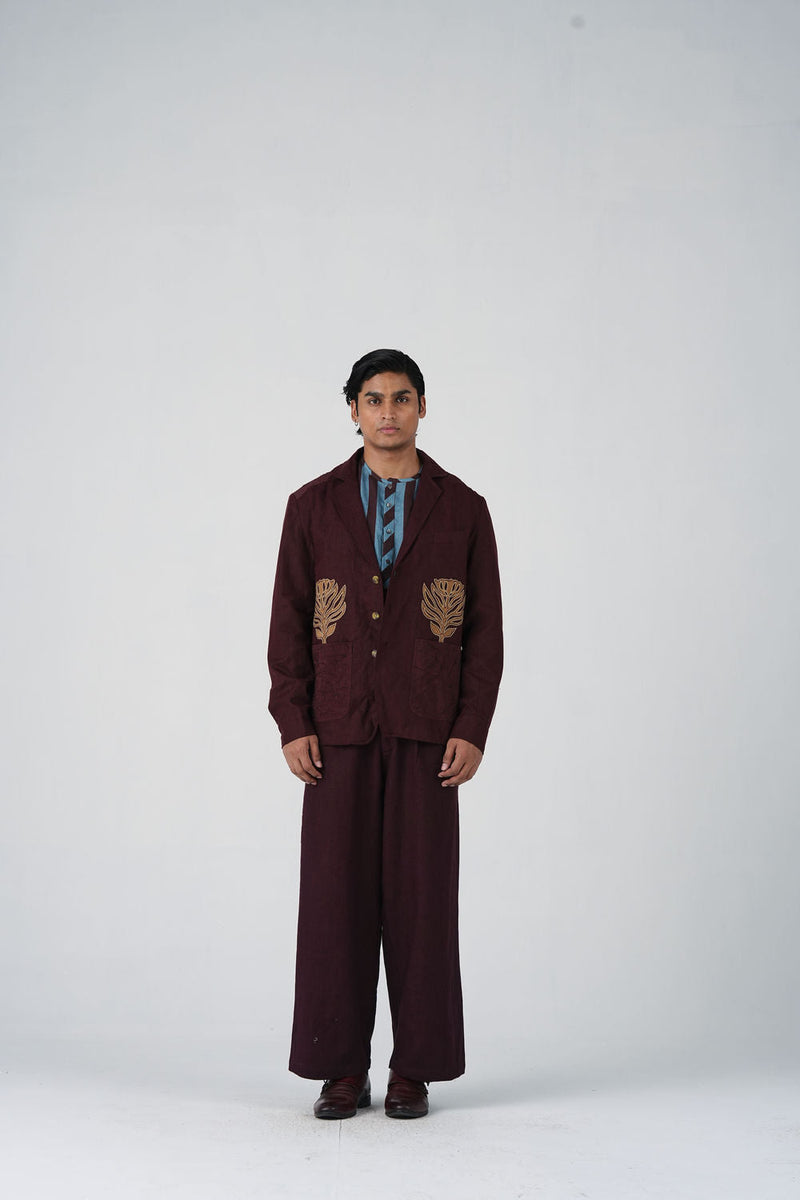 Harlem Blazer Set Of 2-Bouquet Maroon linen jacket by CORD MEN in multi-color for men in Singapore