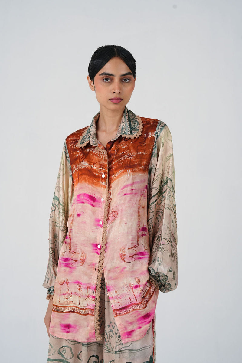 Moira Shirt-Sai satin top/shirt by CORD in multi-color for women in Singapore
