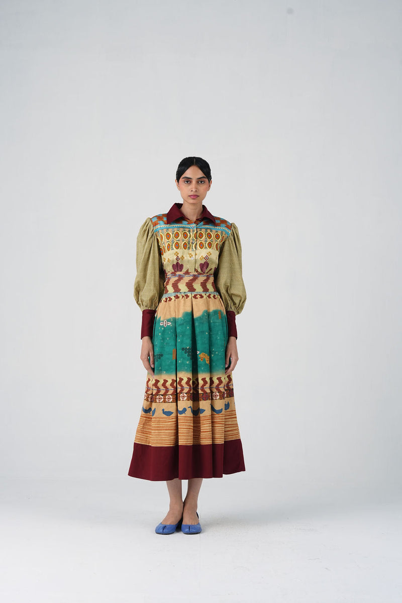 Aida Dress-Fresco satin dress by CORD in multi-color for women in Singapore