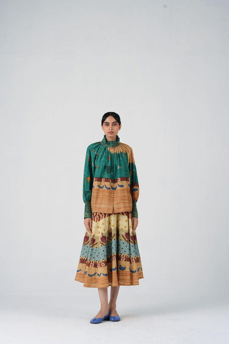 Farmer Set-Fresco cotton silk co-ord set by CORD in multi-color for women in Singapore