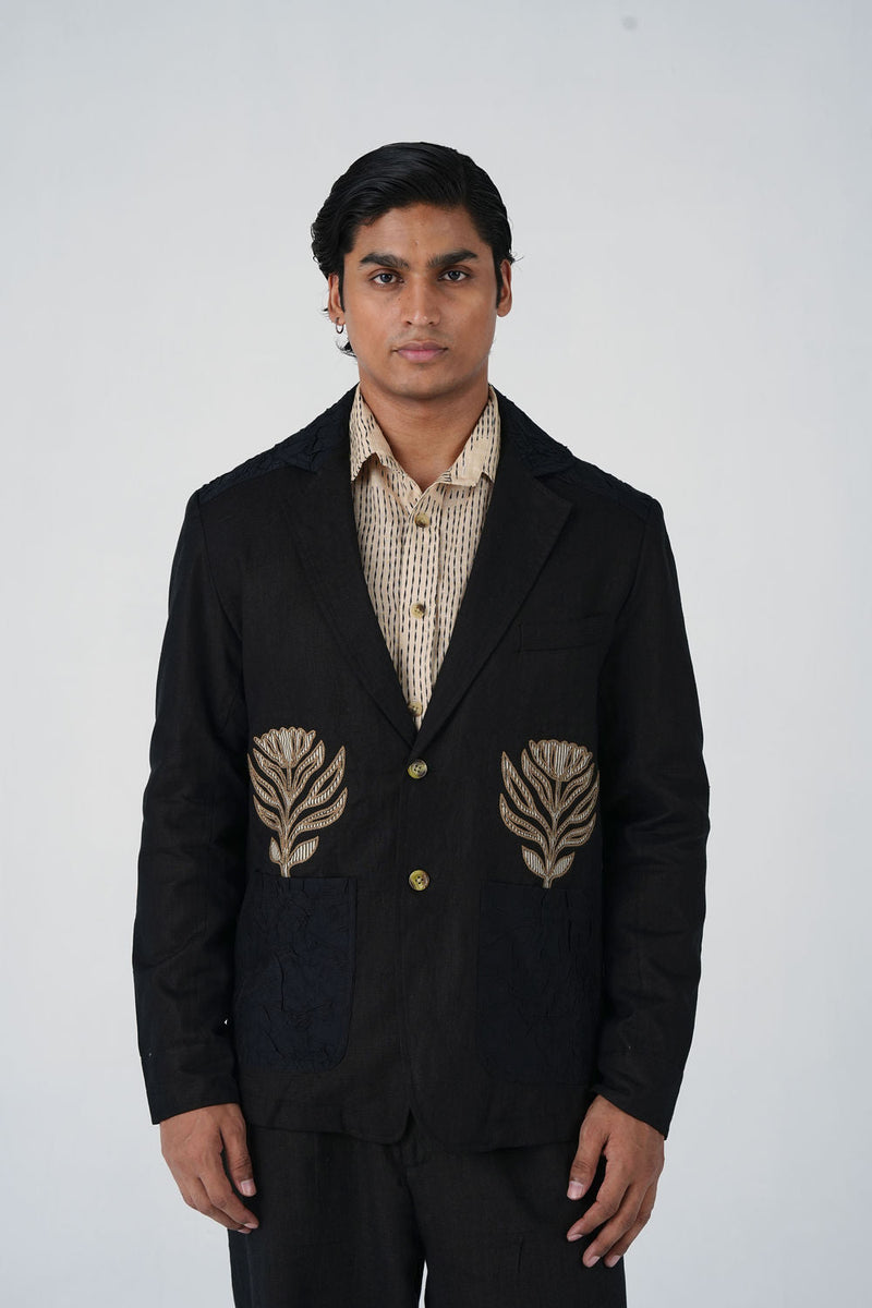 Harlem Blazer-Bouquet Applique linen jacket by CORD MEN in multi-color for men in Singapore