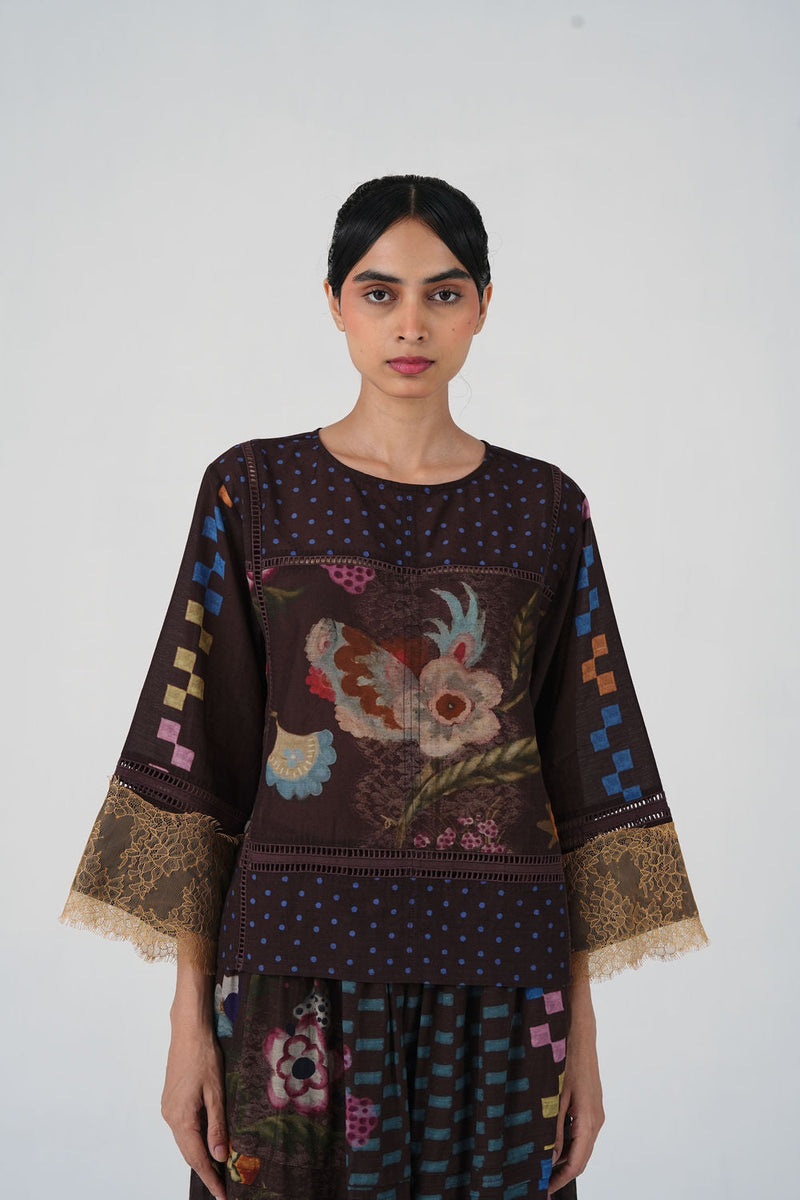 Quad Top-Floret cotton top and shirts by CORD in multi-color for women in Singapore