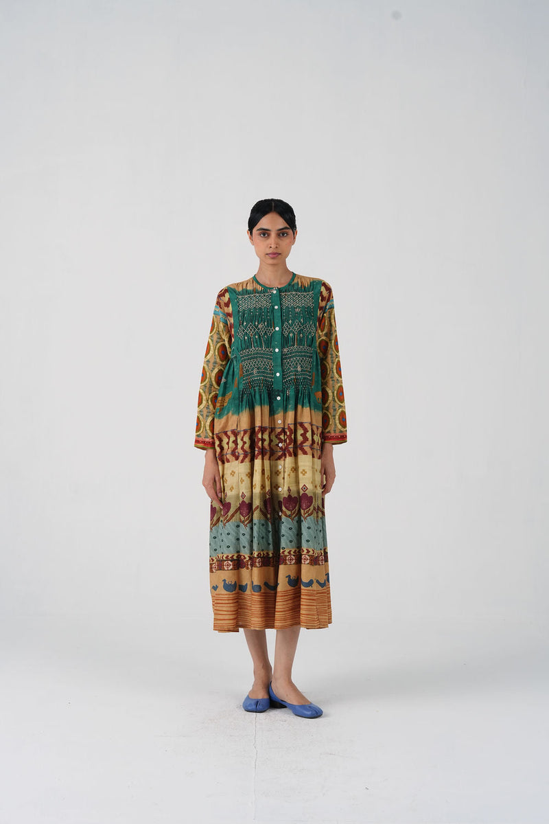 Frida Dress-Fresco cotton silk dress by CORD in multi-color for women in Singapore