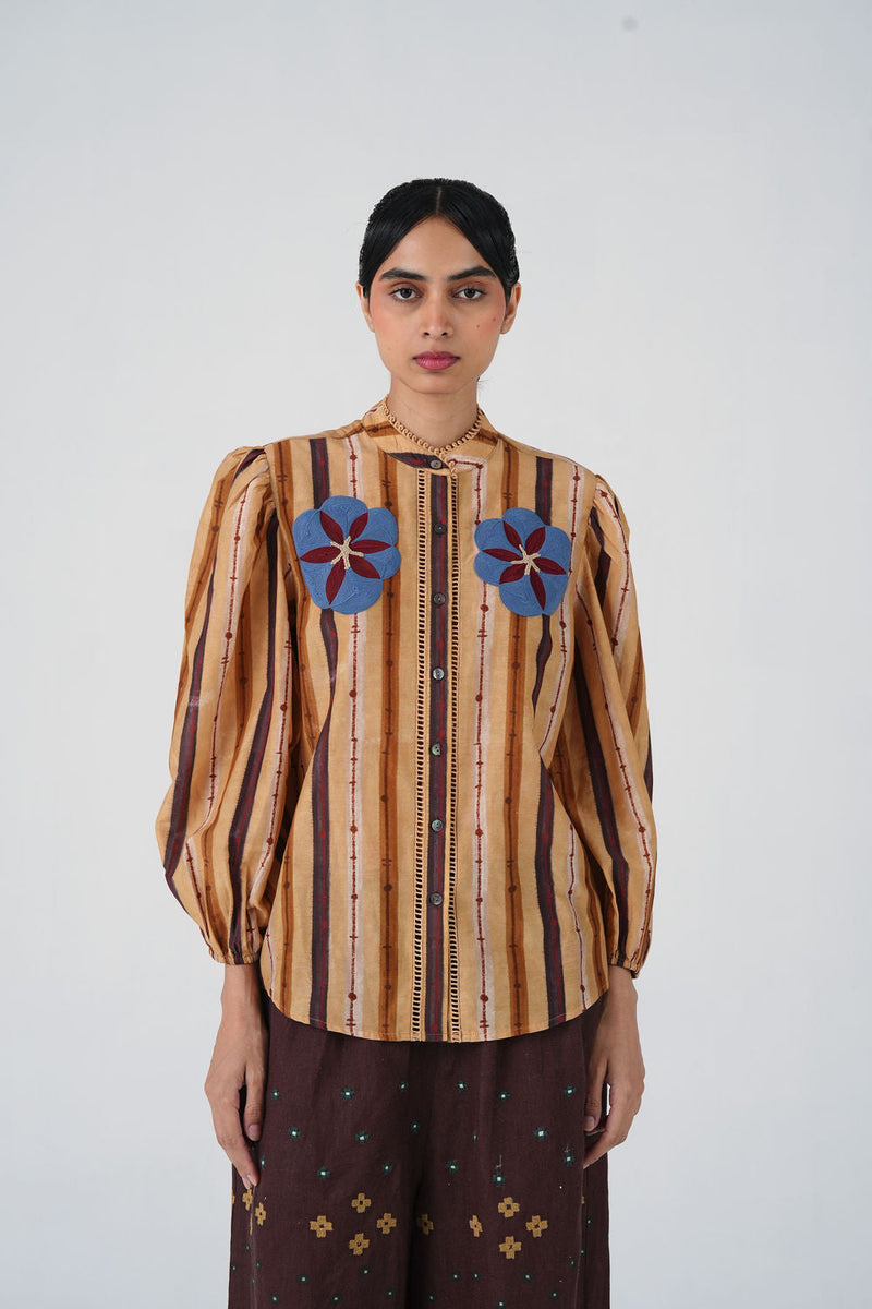 Anna Top-70'S Striper cotton silk top and shirts by CORD in multi-color for women in Singapore