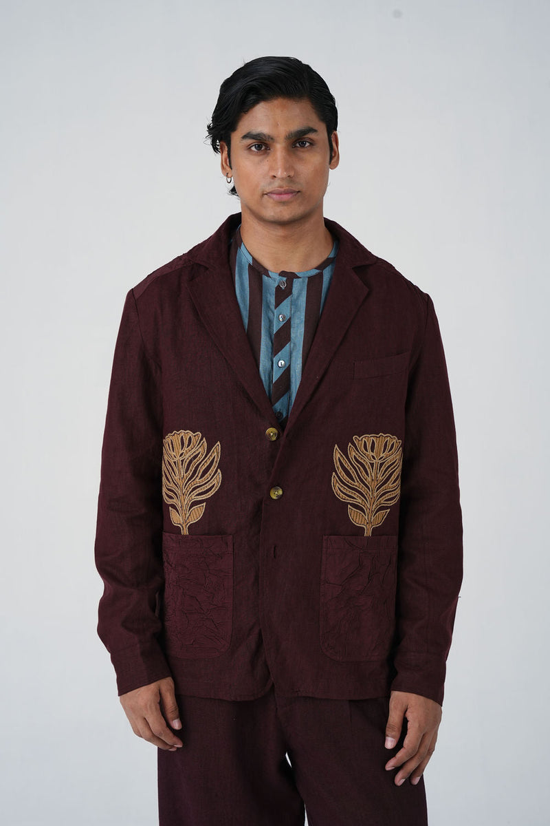Harlem Blazer-Bouquet Maroon linen jacket by CORD MEN in multi-color for men in Singapore