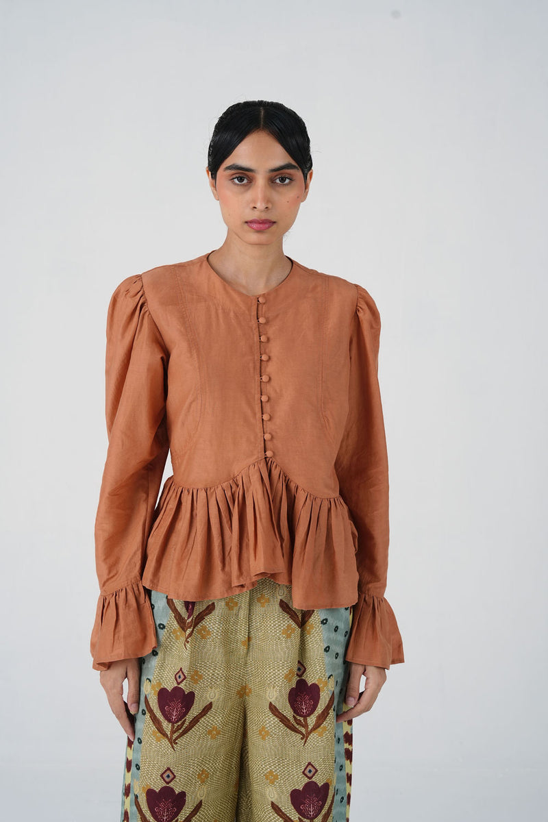 Jae Top-Coral cotton silk top and shirts by CORD in multi-color for women in Singapore