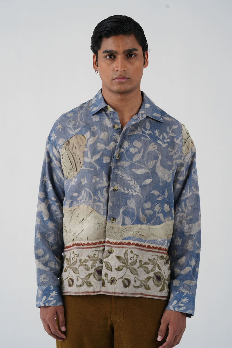 Tram Jacket-Crumpled Wallpaper linen jacket by CORD MEN in multi-color for men in Singapore