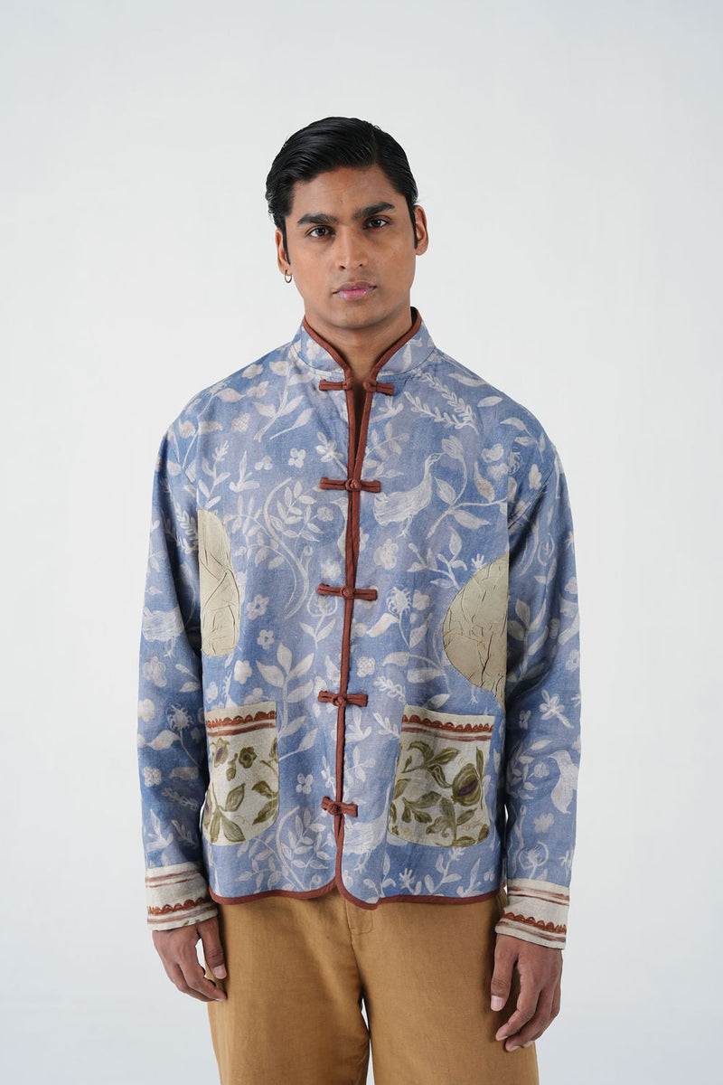 Knot Jacket-Crumpled Wallpaper linen jacket by CORD MEN in multi-color for men in Singapore