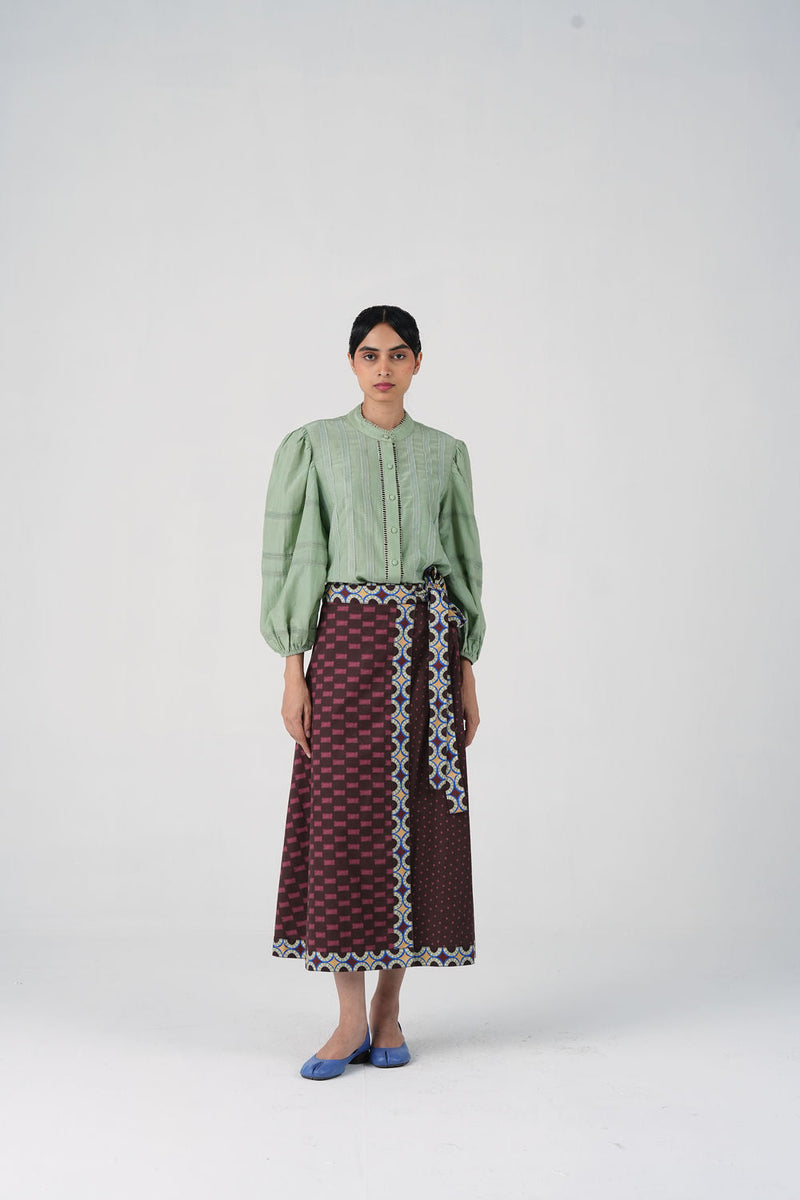 Anna Top-Mint cotton silk top and shirts by CORD in multi-color for women in Singapore