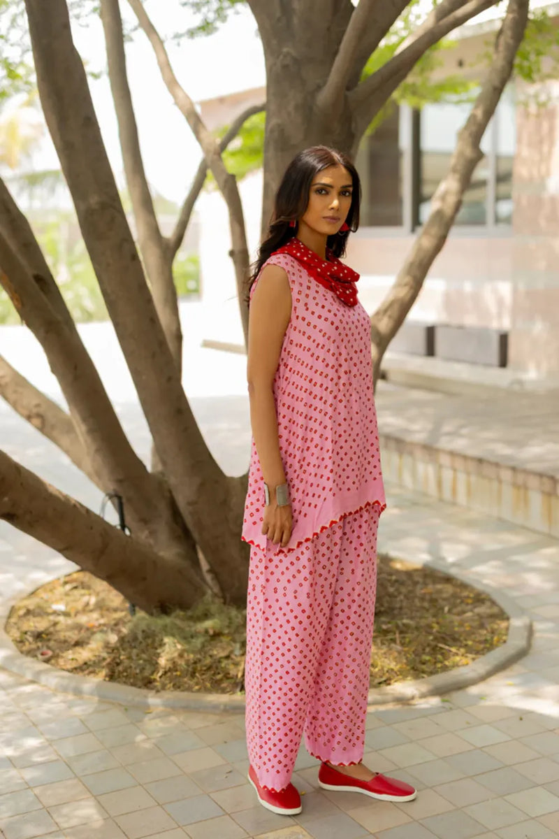 COWL PANT SET WITH SL TOP-PINK silk by Dyelogue in pink color for women in Singapore