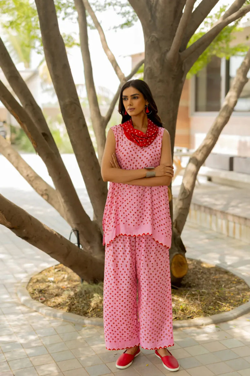 COWL PANT SET WITH SL TOP-PINK silk by Dyelogue in pink color for women in Singapore