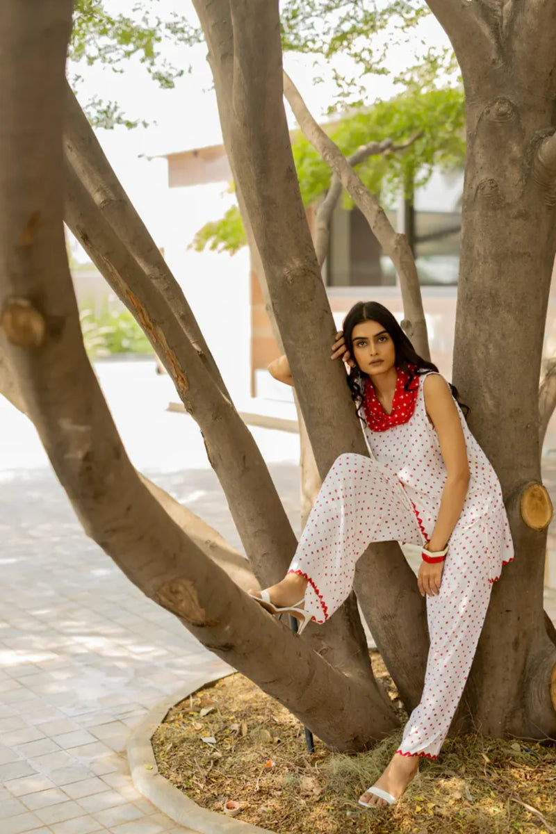 COWL PANT SET WITH SL TOP-WHITE silk by Dyelogue in white color for women in Singapore