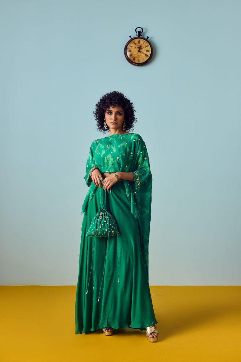 Nexa Green Hi-Low Top & Flared Palazzo Set